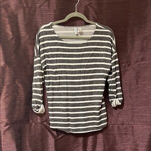 Divided Black and White Striped Long Sleeve Top